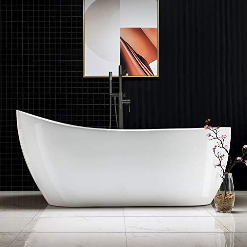 Woodbridge 67 Modern White Acrylic Soaking Tub with Matte Black Drain