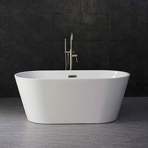 Modern 59" Freestanding Acrylic Bathtub, Brushed Nickel Overflow & Drain - White